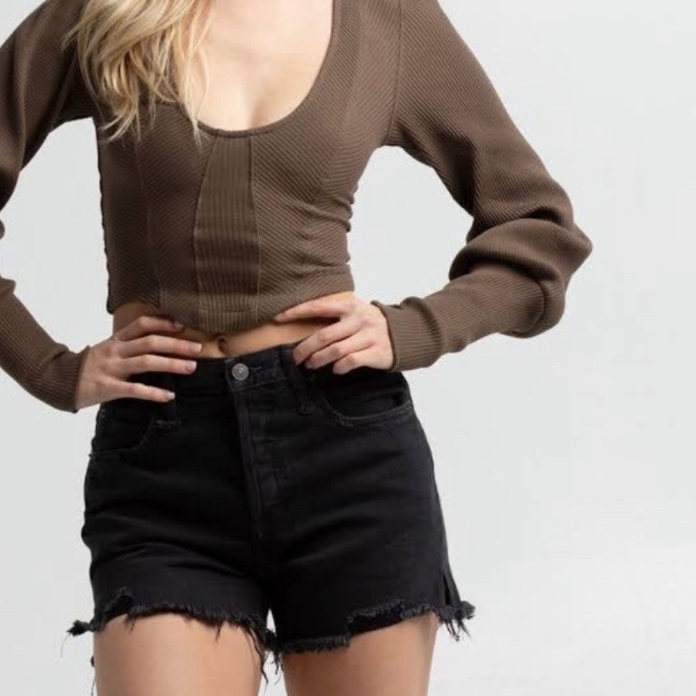 Free People Makai Cut Off Shorts In Washed Black.